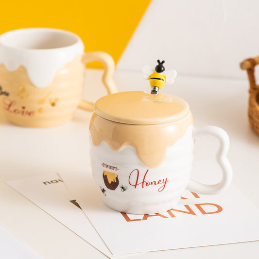 Verschönern Sie Ihren Tag mit unserem bezaubernden Keramik-Set aus Tasse, Deckel und Löffel mit Bienenmotiv