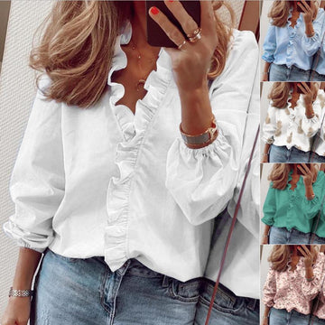 Stylish and Flowy: Ruffled Long-Sleeved Shirts for Women