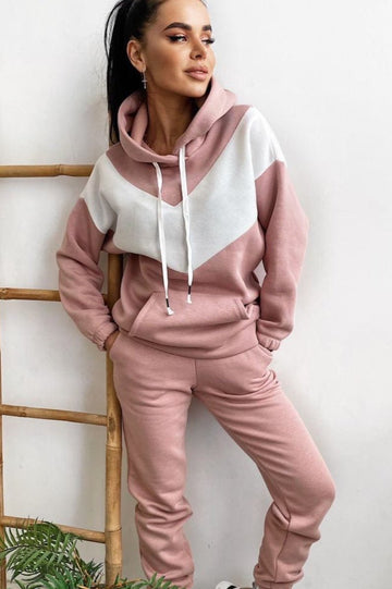 Sporty Two-Tone & Two Piece Complete Hoodie Outfit