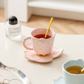 Savour Elegance in Every Sip: Nordic Delicate Flower Embossed Cup & Saucer Set