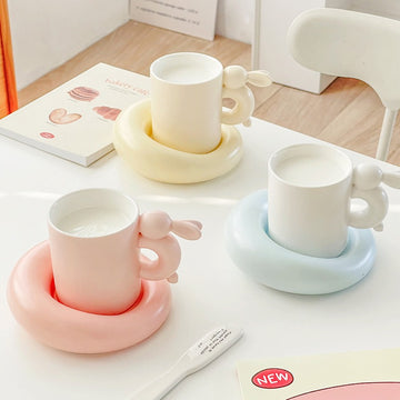 Charming Rabbit Ceramic Coffee Mug and Saucer Set - Elevate Your Tea Time
