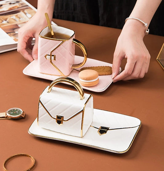 Hand Bag Coffee Cup And Saucer Set