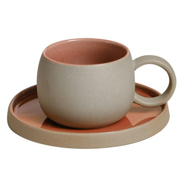 Savour Serenity: Japanese-Style Retro Stoneware Coffee Mug & Saucer Set