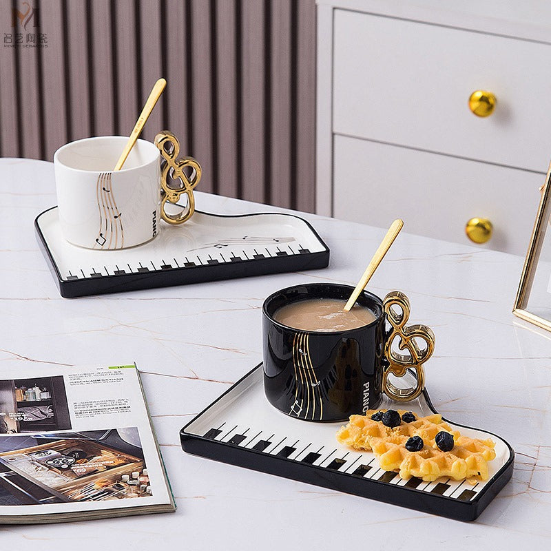 Sip in Musical Style: Golden Accented Piano Cup & Saucer Set
