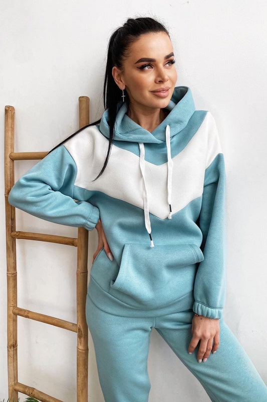 Sporty Two-Tone & Two Piece Complete Hoodie Outfit