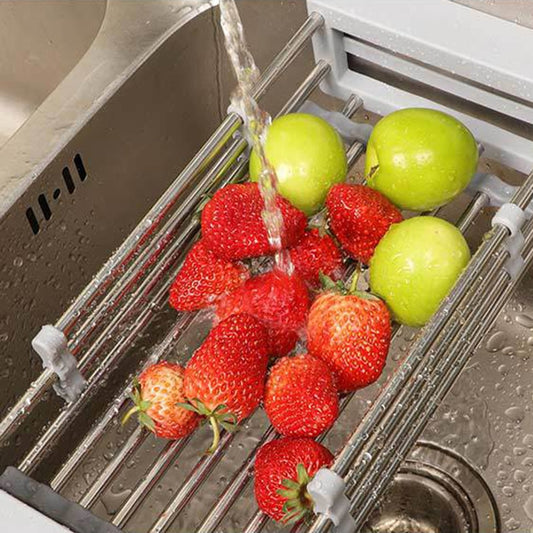 Adjustable Stainless Steel Sink Drying Rack - Kitchen Organizer and Drain Basket