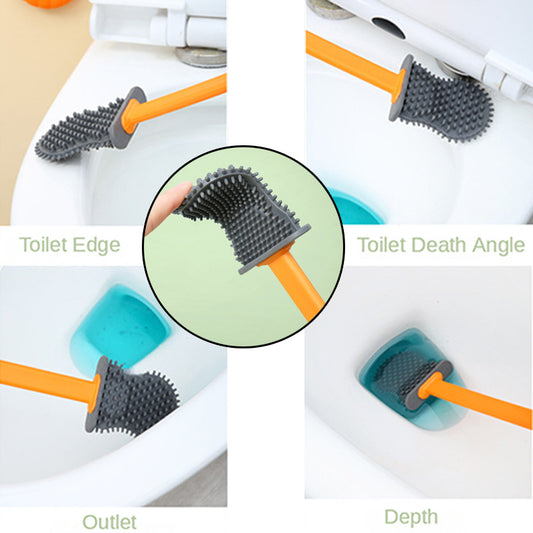 Spotless and Stylish: Elevate Your Home Cleanliness with Our Long Handle Silicone Toilet Brush Set!