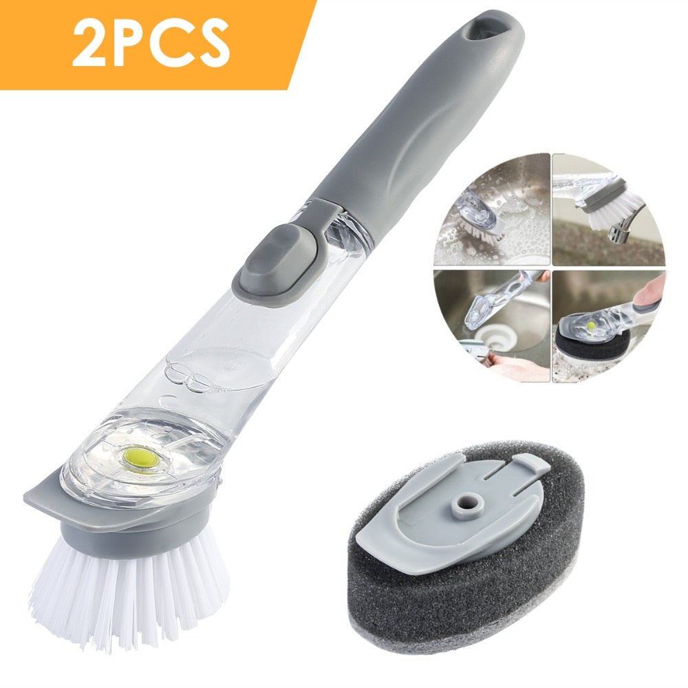 Double Brush Kitchen Cleaning Scrubber with Liquid Soap Dispenser