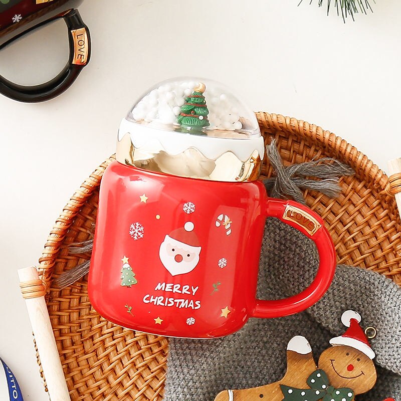 Christmas Ceramic Cup with Lid - Festive Coffee and Milk Mug