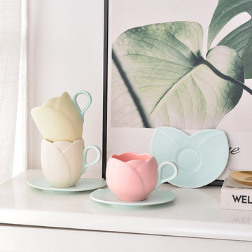 Exquisite Ins Vintage Tulip Coffee Cup and Plate Set – Elevate Your Coffee Experience