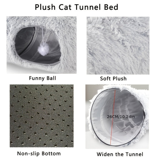 Engage and Pamper Your Cat with the Cozy & Playful 2-in-1 Plush Donut Cat Tunnel Bed
